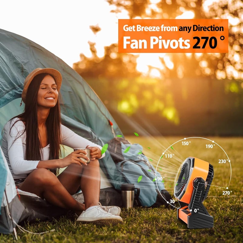 AddAcc 20000mAh Camping Fan, Rechargeable Battery Operated with 360° Rotatable Hook, 400 Lumes Light, 270° Pivot, 4 Speeds, 58Hrs Battery Powered Fan for Outdoor Tent Car Trip BBQ Hurricane Power Outages - Image 4